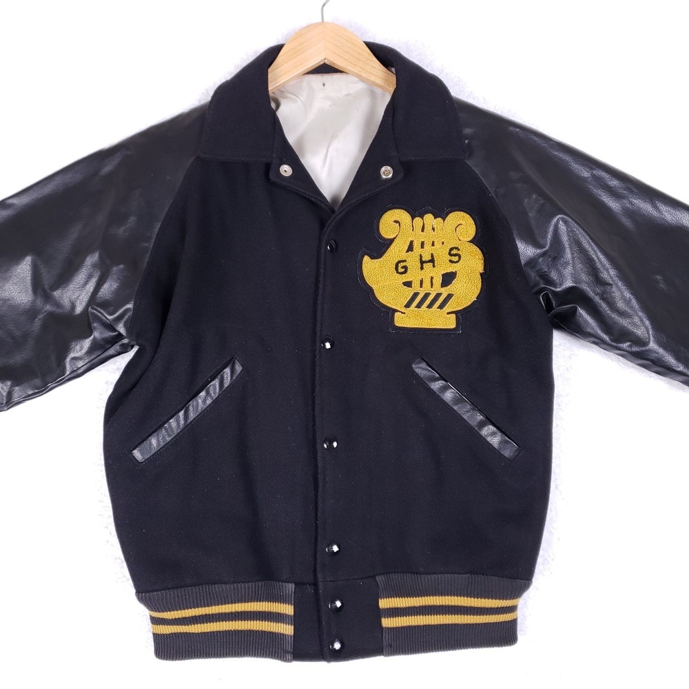 Vintage 60s Naugalite‎ GHS Wool Varsity Jacket Black Gold Band Letterman 40
